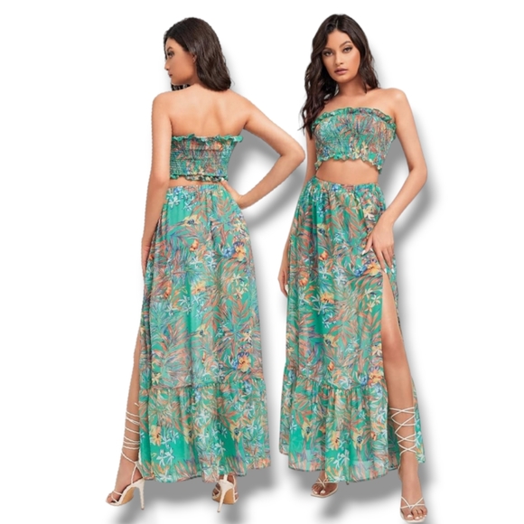 floerns Dresses & Skirts - Floerns Women's Summer 2 Piece Crop Tube Top and Split Long Skirt set size small